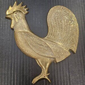 Vintage Solid Brass Rooster Wall Plaque 10" Tall
